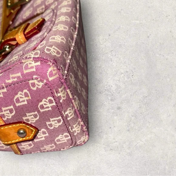 Vintage 2005 Dooney & Bourke Pink and Tan Satchel with Monogram Design - Picture 9 of 15